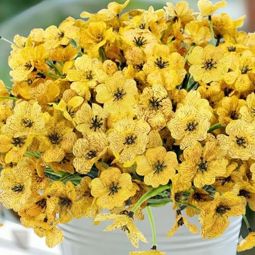 Artificial Mums Flowers for Outdoors, 16 Bundles UV Resistant 16PCS Yellow gallery