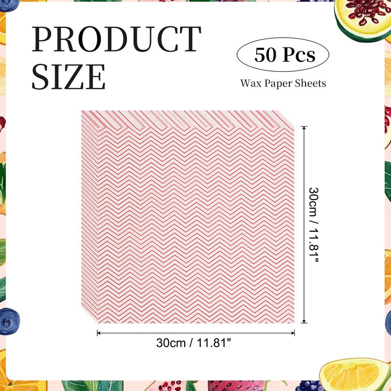 50 Pack Wax Paper Sheets, 11.8" x 11.8" Wavy Stripes Wrapping Paper, Red gallery