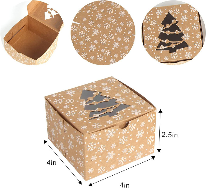 Christmas Brown Cardboard Bakery Boxes, 24 Pack 4"X 4"X 2.5" Mini Cookie Boxes w gallery