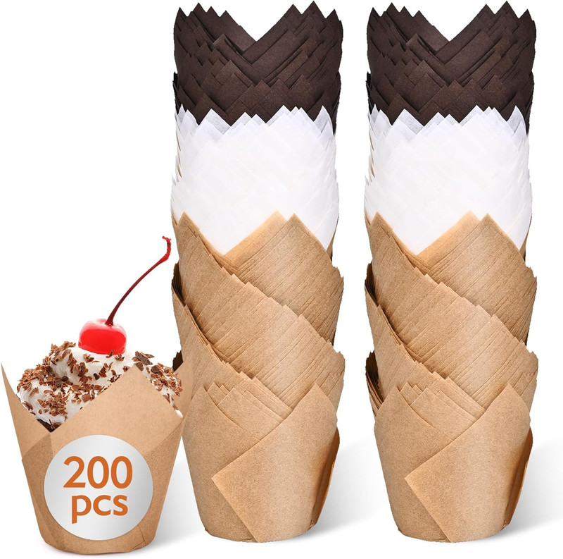 200Pcs Tulip Cupcake Liners for Baking Cups, Excellent Muffin Liners, Unbleached