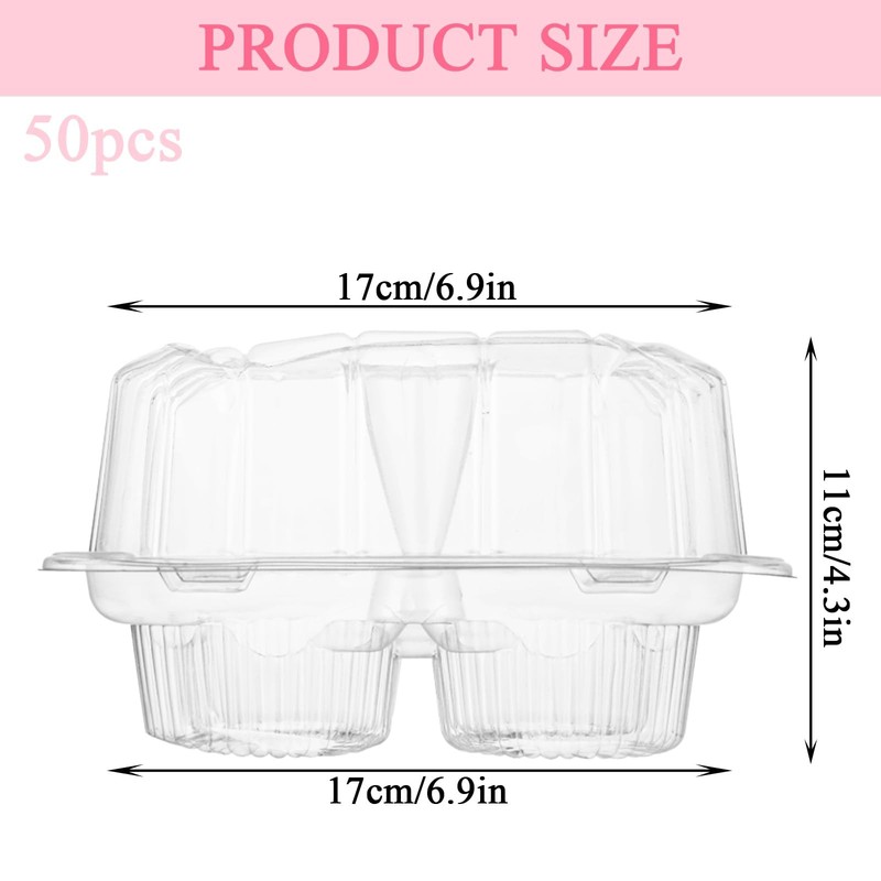 MUXHEL 50 Pcs Cupcake Boxes 4 Count, Clear Plastic Cupcake Container Stackabl... gallery