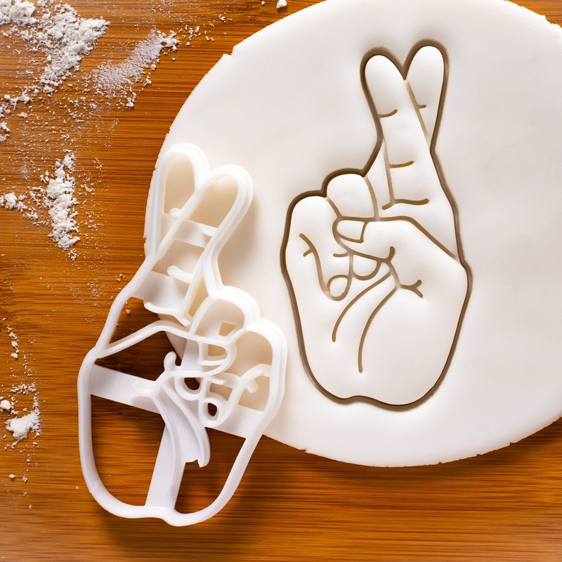 Hand Sign Luck Cookie Cutter – fingers crossed new job good luck exam test prep