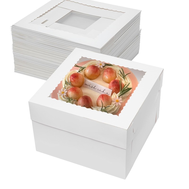 25 PCS 12x12x8 Inch White Cake Boxes, Window, Tall Bakery, Tier Cakes, Lids