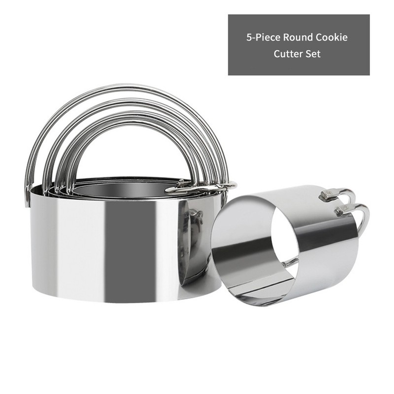 Biscuit Cutter Set Round Cookie Cutters with Handle 5 Pieces Stainless Silver