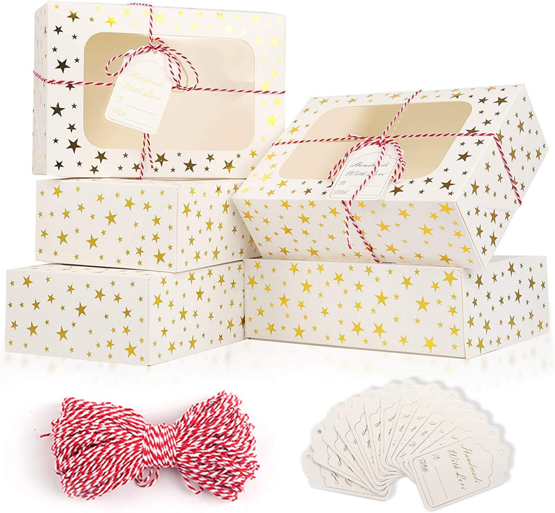 24 Pcs Gold Cookie Boxes with Window for Treat and Pastry, 9X6.2X3In W