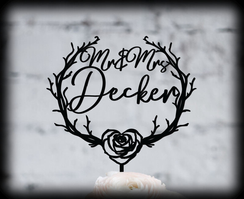 Personalized Wedding Cake topper, Rose script cake topper for party