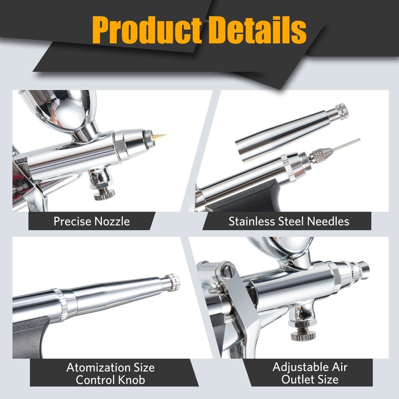Airbrush Kit, Air Brush Painting Set, Double Action Trigger silver gallery