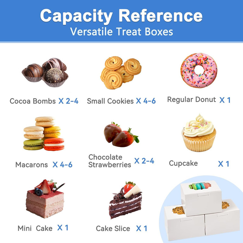 4-Inch Small Cookie Boxes 50 Pcs White - Bakery Treat Boxes with Window for Gift gallery