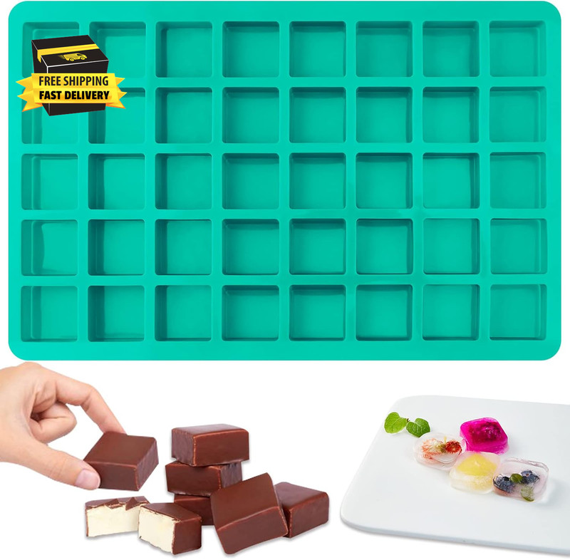Square Chocolate Mold, 40 Cavities Silicone Cube Mold for Chocolate, Candy, Cara