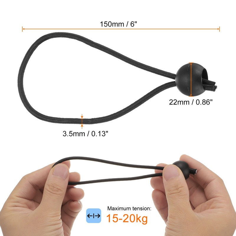 20Pcs Ball Bungee Cords 6" Heavy Duty Bungee Cord Balls for Tent Holding, Black gallery