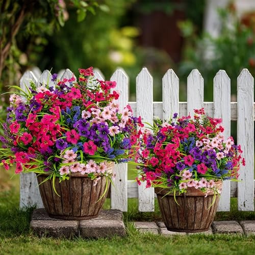 Artificial Flowers for Outdoors Fake Plants - 16 Mix White Purple Pink Lavander gallery