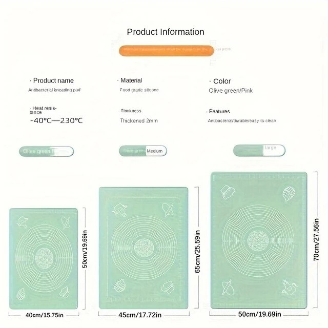 2mm Thick Silicone Pastry Baking Mat Non-Stick with Measurements | FREE SHIPPING gallery