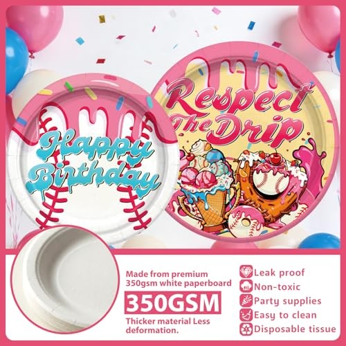 202 Pcs Ice Cream Drip Baseball Birthday Decorations Tableware Set - Service gallery