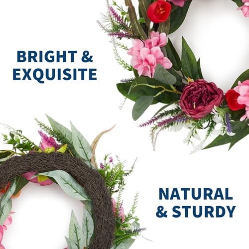 Faux Peony Spring Summer Wreath and Bouquets Set, Realistic 18in Pink gallery