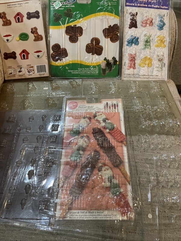 Lot of 9 Wilton Christmas Chocolate Candy & Pretzel Molds Snowman Trees