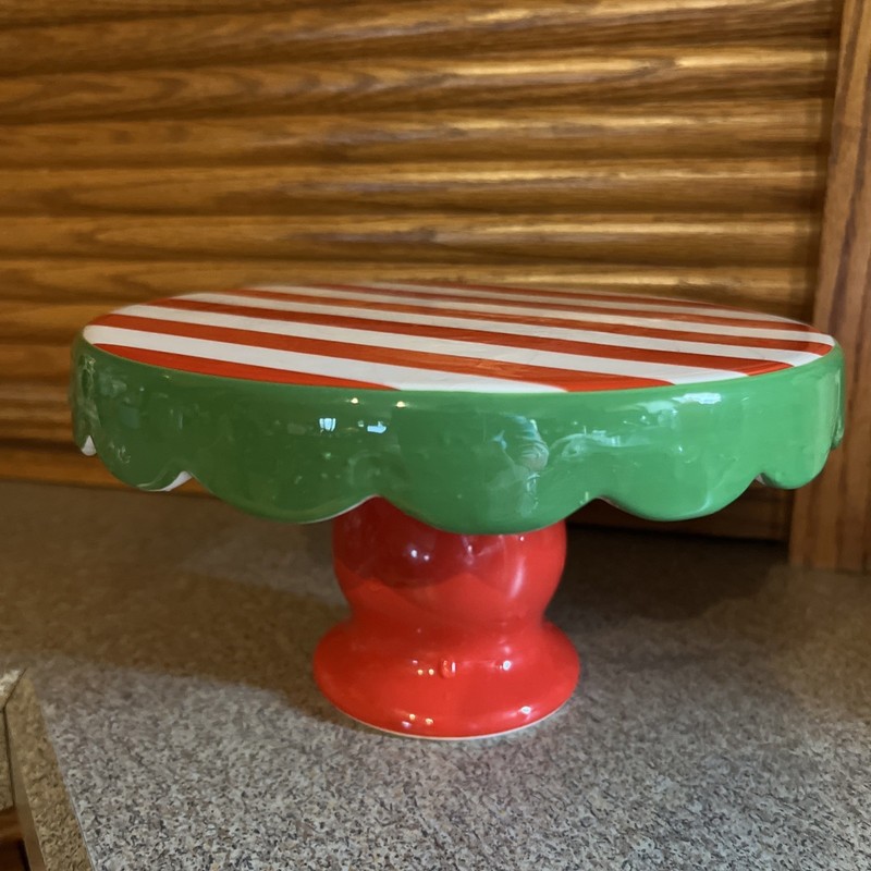 Ceramic Christmas Cake Stand Holiday Stripe 7″x 4″ Target