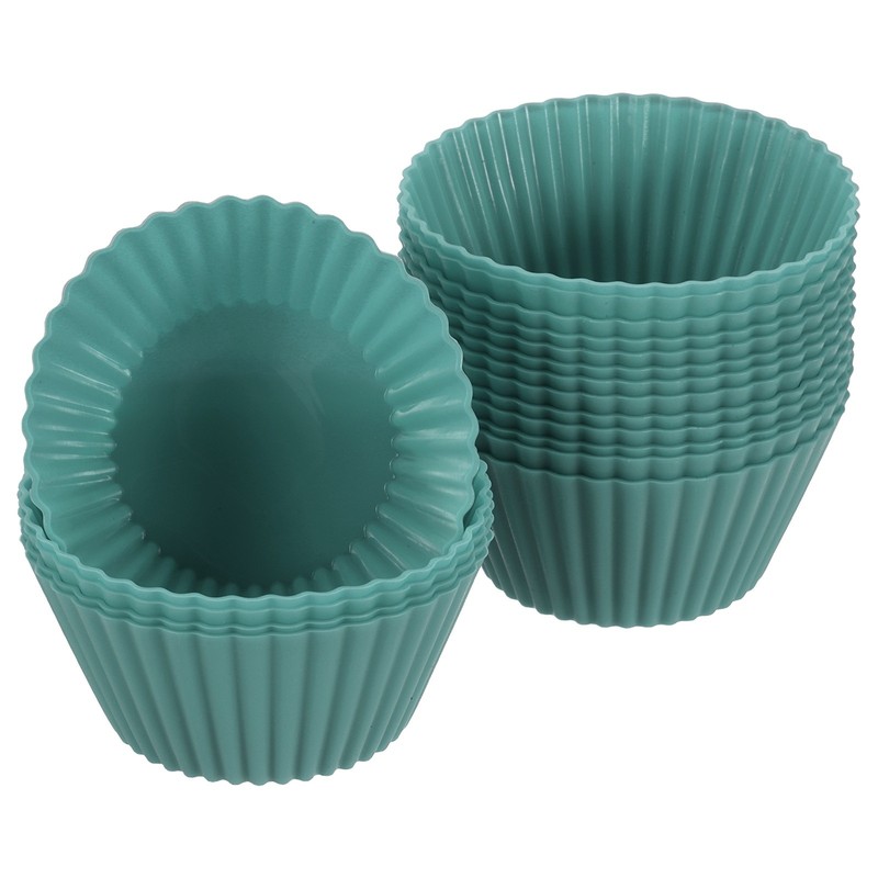 18Pcs Silicone Cupcake Baking Cups, 2.8″ Non-Stick Muffins Liners Dark Green