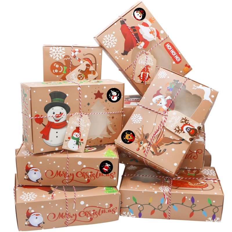 12 PCS Christmas Cookie Bakery Boxes Window Treat 8.75×5.75×2.75 Inch