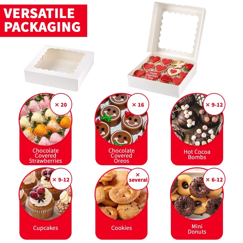 20 PCS Pie Bakery Boxes With Window AutoPopup Cookie Treat 10x10x2.5 Inch gallery