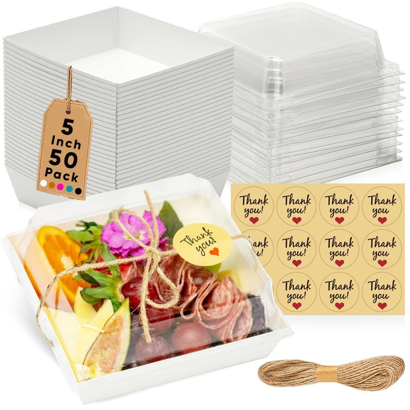 50 Pack Small Charcuterie Boxes with Clear Lids – To Go Paper Mini Charcuteri…