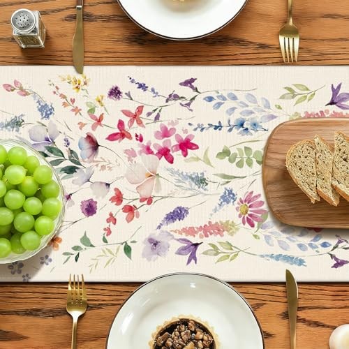 Wildflowers Floral Spring Table Runner, Summer Flowers Plants 13" x 72" Bloom gallery