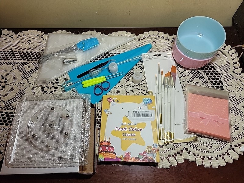 Kasmoire Cookie Decorating Kit Acrylic Cookie Turntable Food Color Brushes Parts