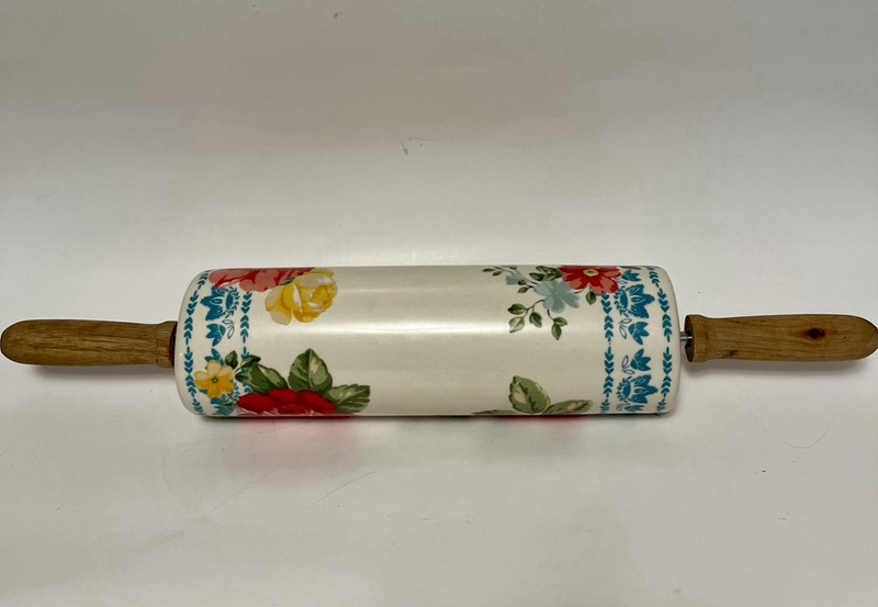 PIONEER WOMAN Vintage Floral Ceramic Rolling Pin w/ Wood Handles gallery