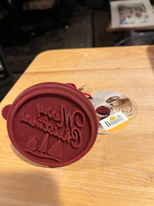 BIRKMANN German MERRY CHRISTMAS Wooden Rubber COOKIE Stamp STAMPER NWT New