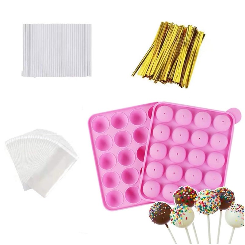 20Cavity Silicone Cake Pop Mold Set Sticks Bags Ties Lollipop Maker Kit