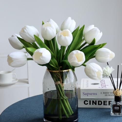 Buart White&Green Tulip Flowers Artificial Luxury Series White With Green gallery
