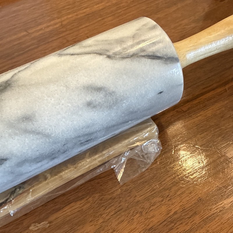10" Marble Grey/White Rolling Pin with Wooden Handles 18” + Holder Base D4 gallery
