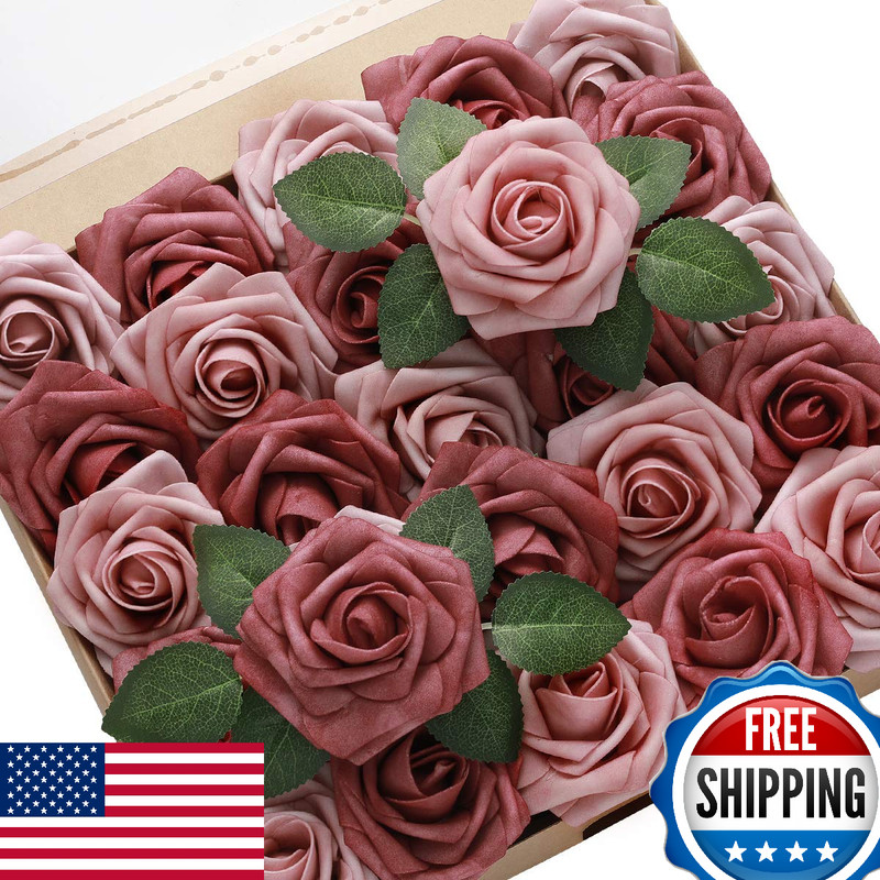 DerBlue 60pcs Artificial Roses Flowers Real Looking Fake Roses Artificial Foam R
