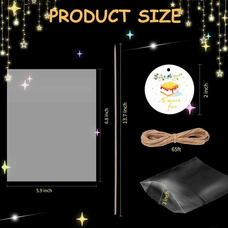 100 pcs S'more Fun Bag set Clear Gusseted Poly Bags with S'mores Fun Tag and ... gallery