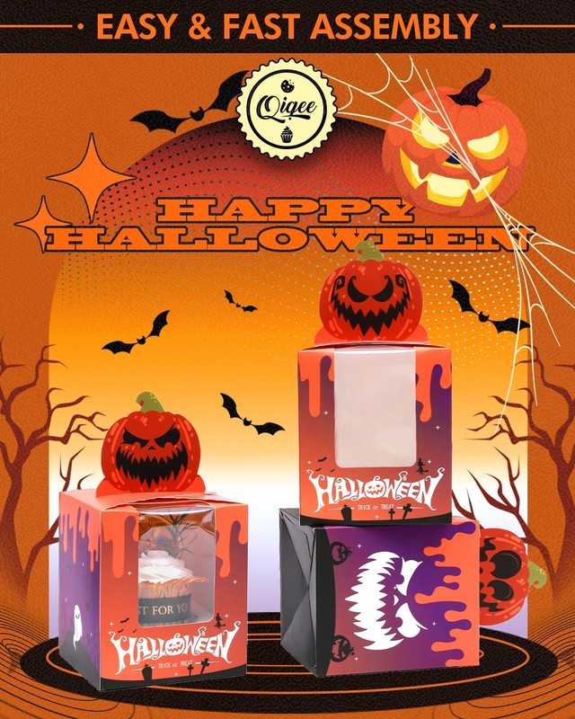 Halloween Individual Cupcake Boxes Cupcake Holders Disposable 25pcs Single Cu... gallery