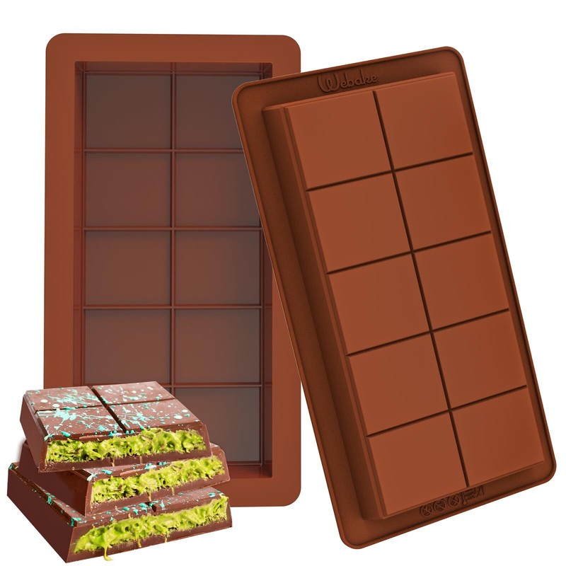 Deep Chocolate Bar Molds 2 Pack, 1 Inch Deep Large and Thick Silicone Chocolate