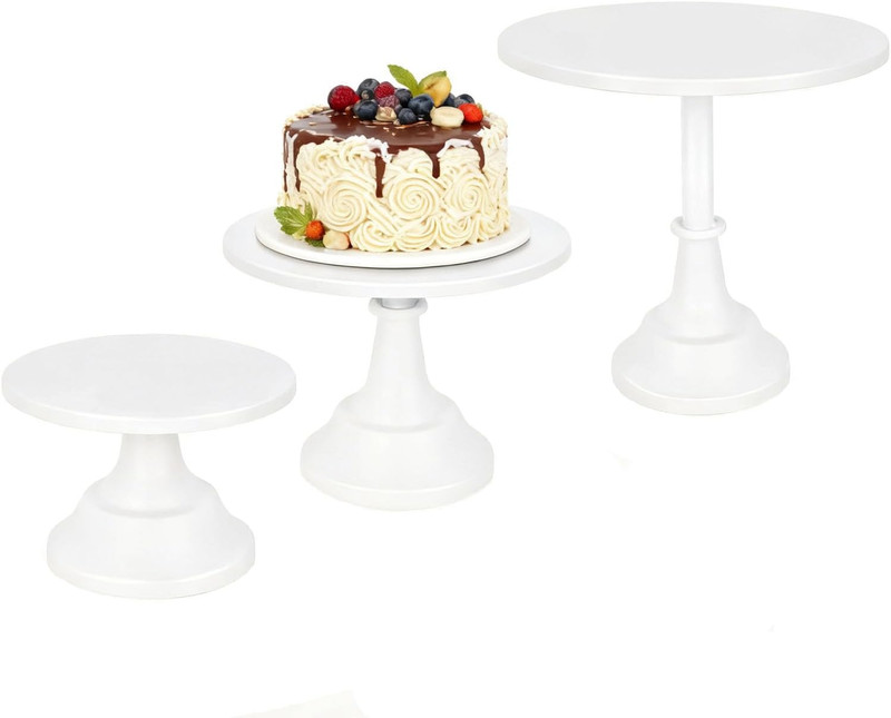 3 Pack Metal Cake Stand, 8 10 12 Inch Tiered Display | White finish, Pedestal ba