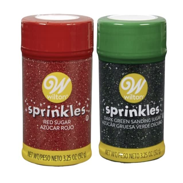 Pack of 2 Red Green Food Glitter Sanding Sugar for Holiday Baking Treats