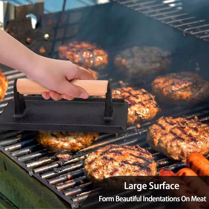 8 Inch Cast Iron Bacon Grill Press Heavy Duty Steak Burger Press Black gallery