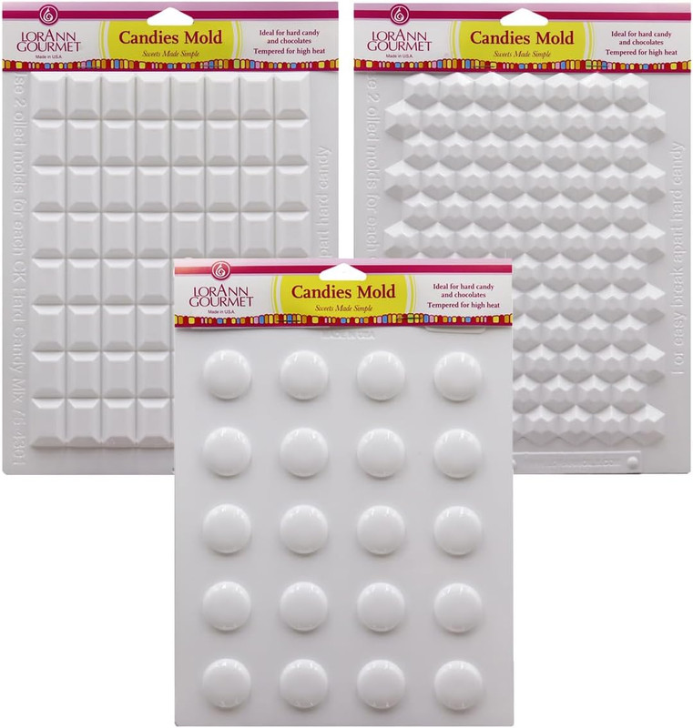 Lorann Hard Candy Making Mold Gems Set – Includes Rectangle, Hexagon and Disc Mo