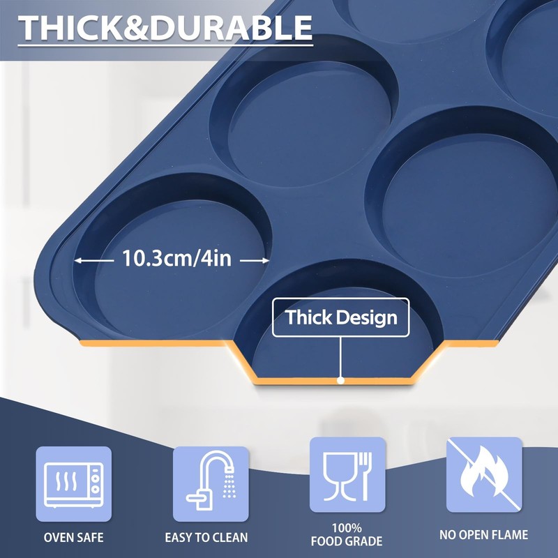 Vnray 4 Inch Jumbo Silicone Muffin Top Pan with Metal Frame, 6 Cup Size, Gray gallery