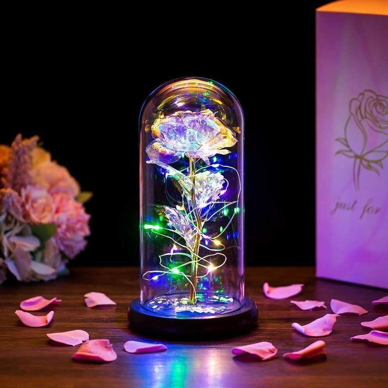 Eternal Forever Rose Flower In Glass Dome LED Light Valentine's Day Gift for Her gallery