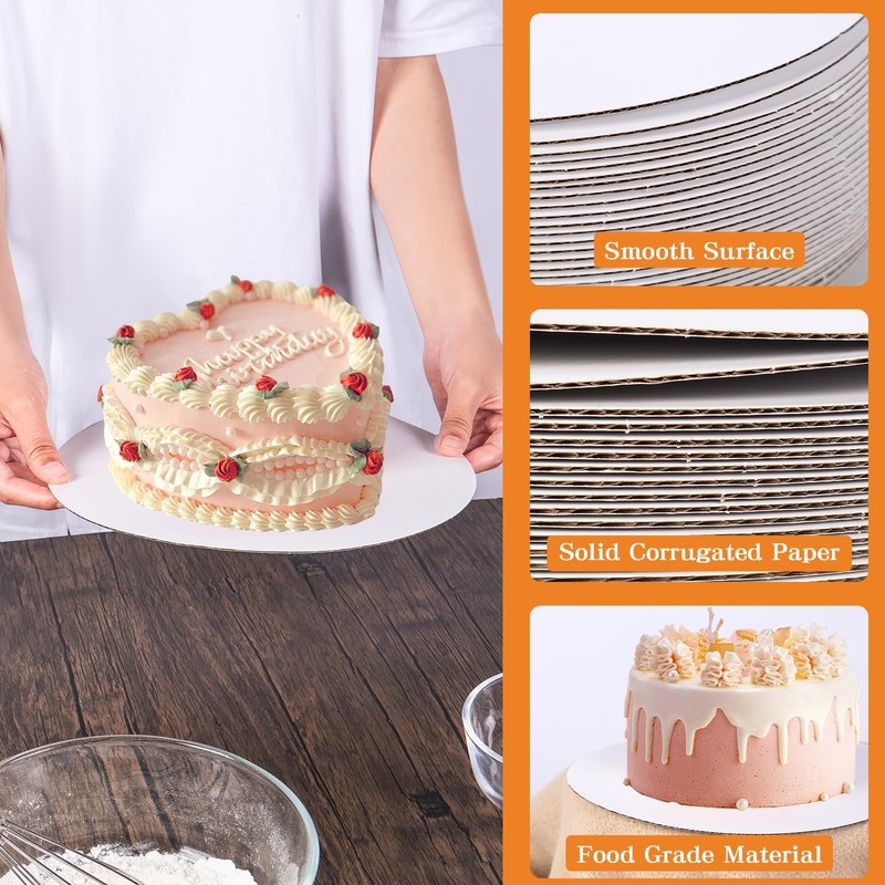 40 PCS 8 Inch Round Cake Boards White Cardboard Base Circles Dessert Display gallery