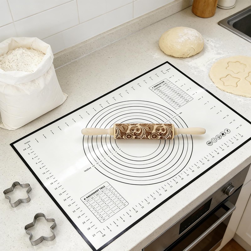 Classic Wood Rolling Pin, Wooden Rolling Pins for Baking Silicone Mat Set, Ro... gallery