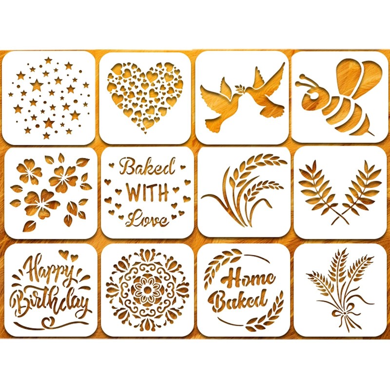 12 PCS Bread Stencils Baking Set for Cake Coffee Cookie Decorating Templates