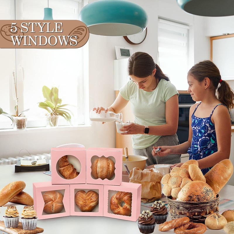 65PCS Bakery Boxes with Window 6x6x3 Inches 5 Style Cookie Boxes Pink gallery