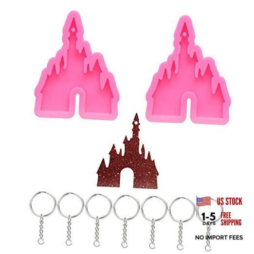 2 Pcs Castle Silicone Mold with Hole Castle Shaped Keychain Molds Pink