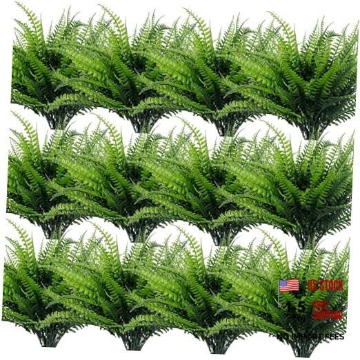 20 Bundles Artificial Plants Outdoor Faux Boston Fern Spring 20 Pack Green