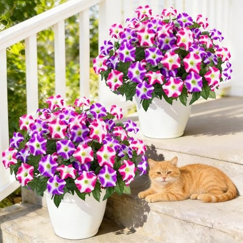 Artificial Flowers for Outdoors Realistic Fake 4 Bundles Fuchsia, Rose Red gallery