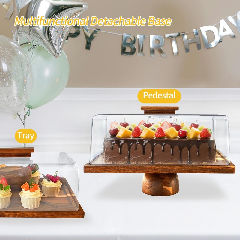 Acacia-Wood-Cake-Stand With Acrylic Lid, Rectangular Cake Plates Charcuterie ... gallery