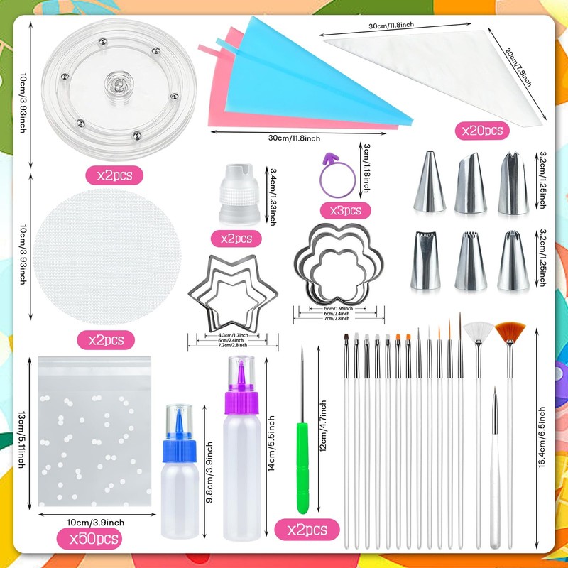 112 PCS Cookie Decorating Kit Supplies Including Acrylic Turntable Brushes gallery